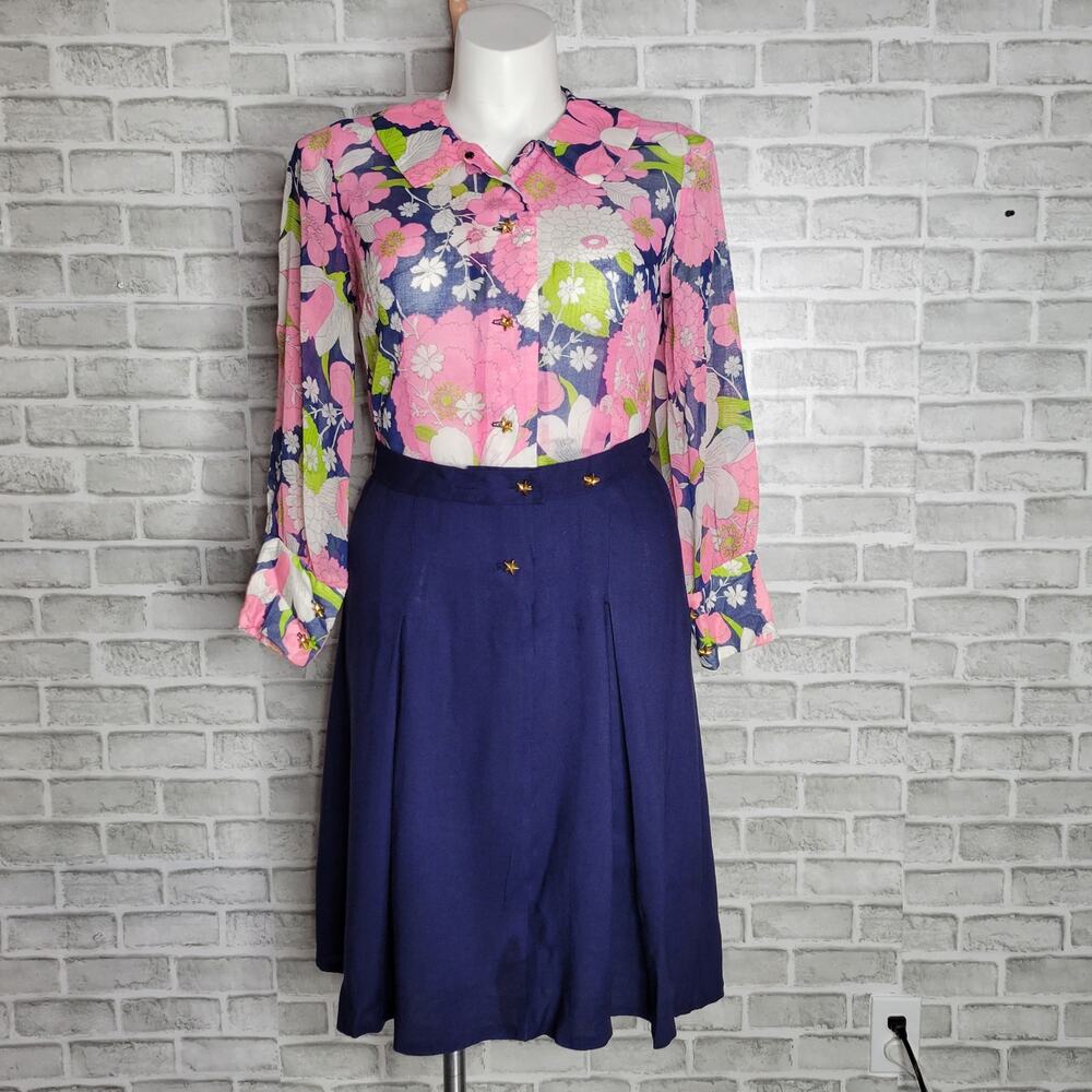 Vintage 70s Handmade Floral Long Sleeve Dress